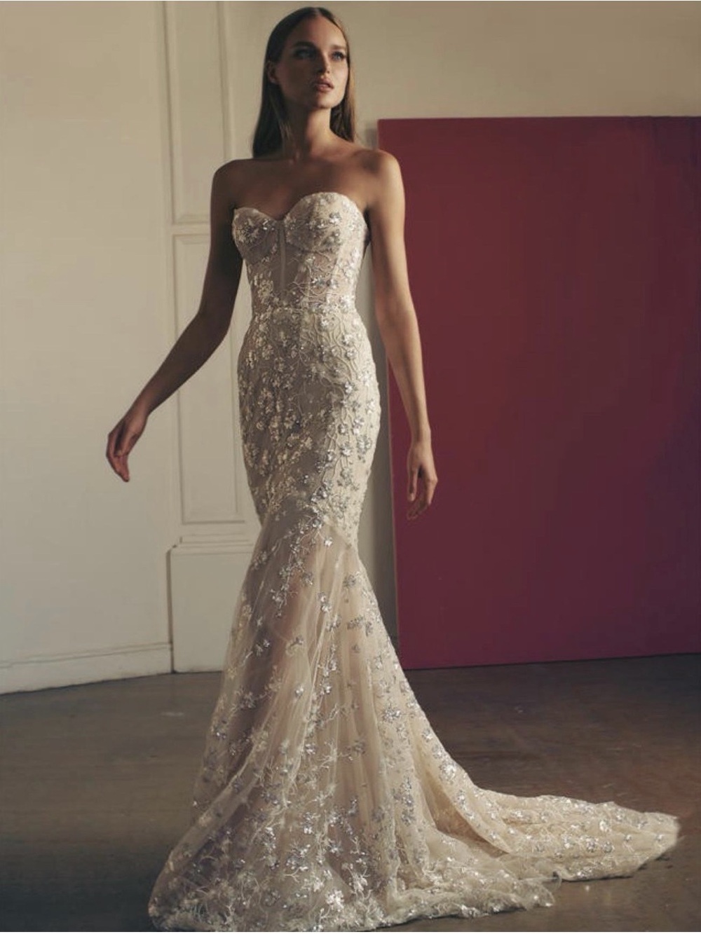 Galia Lahav NWT Strapless Embellished Mermaid Wedding Dress in Champagne